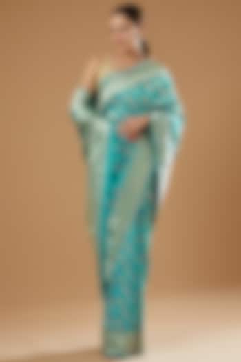 Turquoise Handwoven Silk Saree by Ekaya