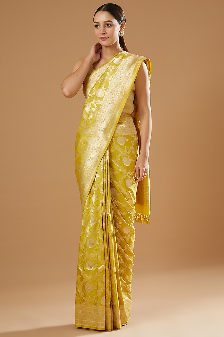Yellow Handwoven Silk Saree by Ekaya