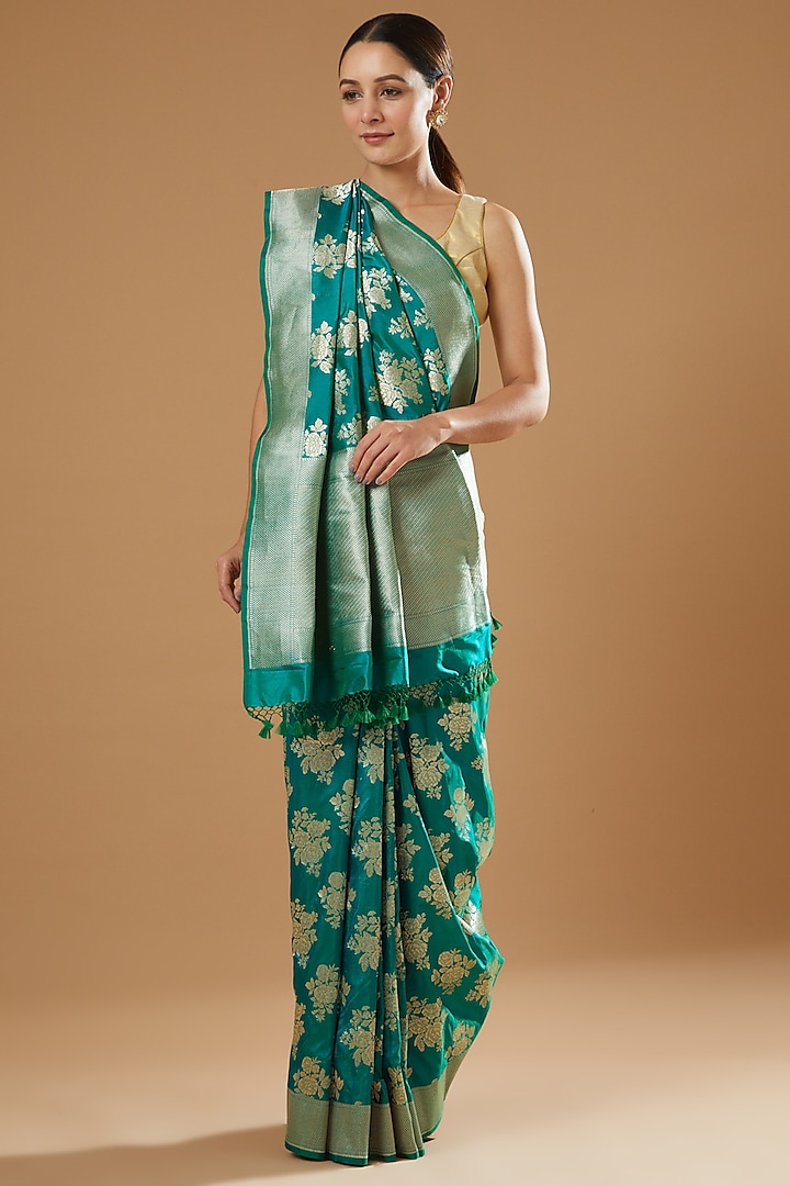 Deep Green Handwoven Silk Saree by Ekaya