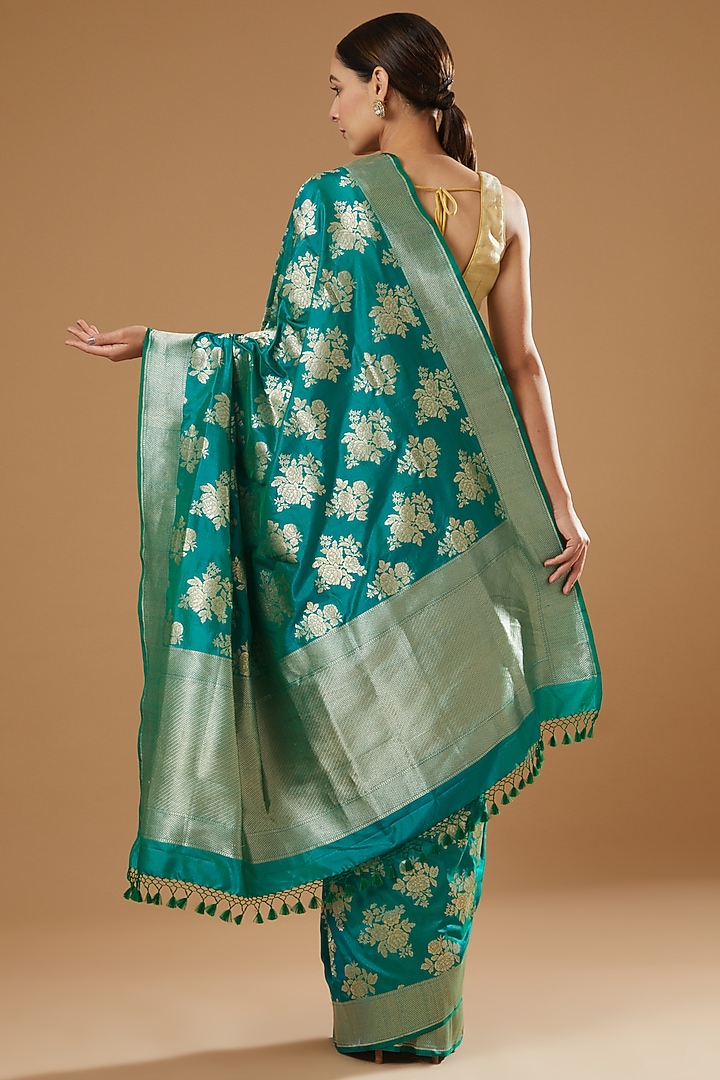 Deep Green Handwoven Silk Bridal Saree by Ekaya at Pernia's Pop Up Shop