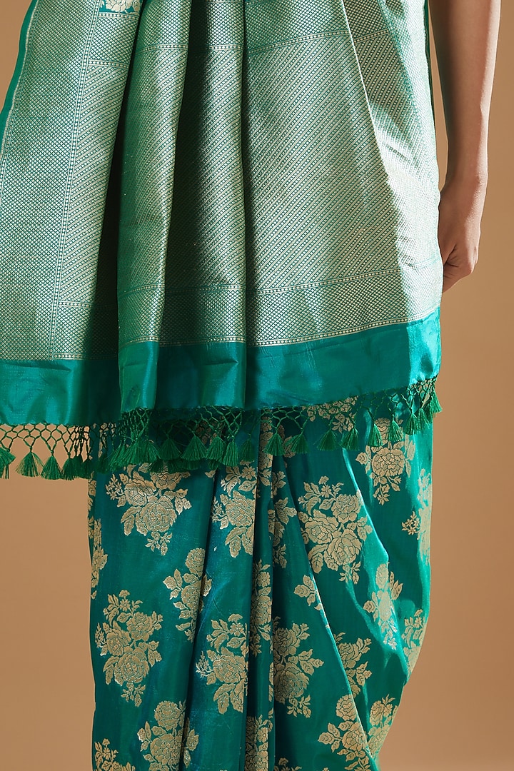 Deep Green Handwoven Silk Bridal Saree by Ekaya at Pernia's Pop Up Shop