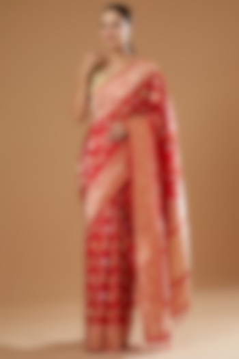 Red Handwoven Silk Reception Saree by Ekaya at Pernia's Pop Up Shop