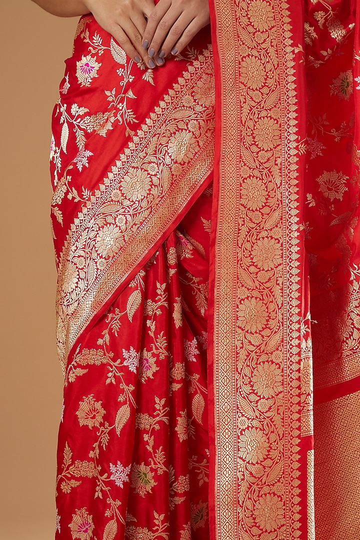 Red Handwoven Silk Reception Saree by Ekaya at Pernia's Pop Up Shop