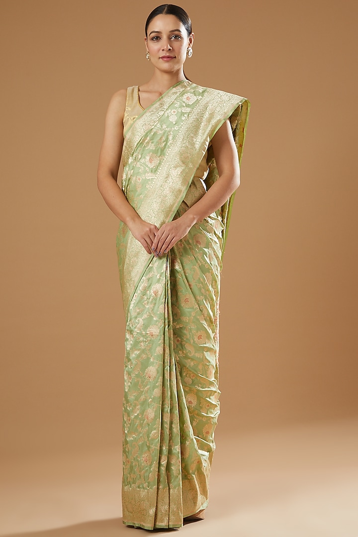 Mint Green Handwoven Silk Saree by Ekaya