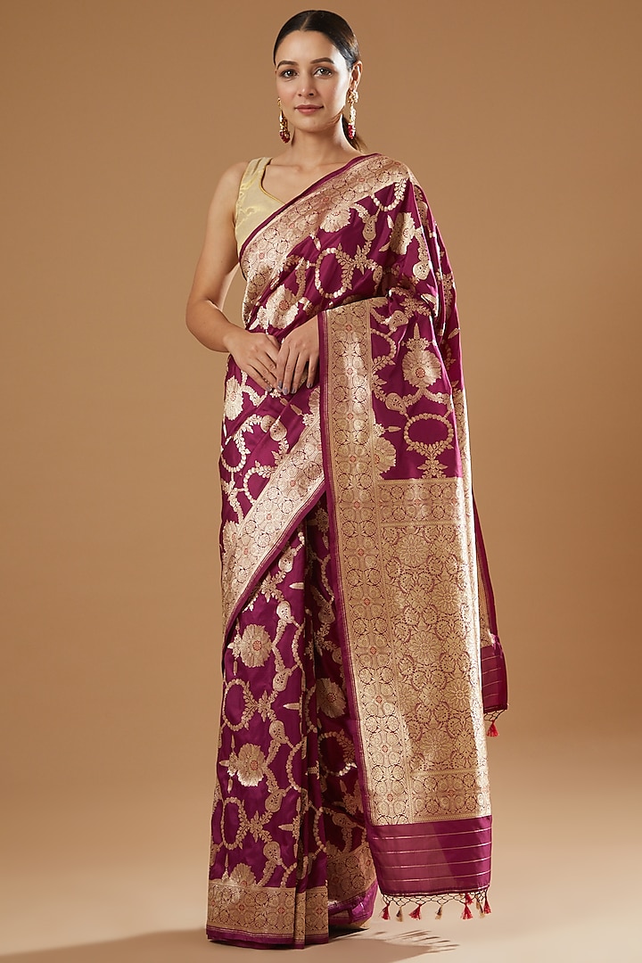 Garnet Handwoven Silk Saree by Ekaya
