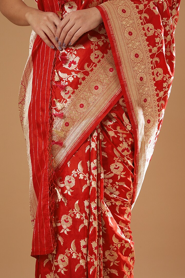 Red Handwoven Silk Reception Saree by Ekaya at Pernia's Pop Up Shop