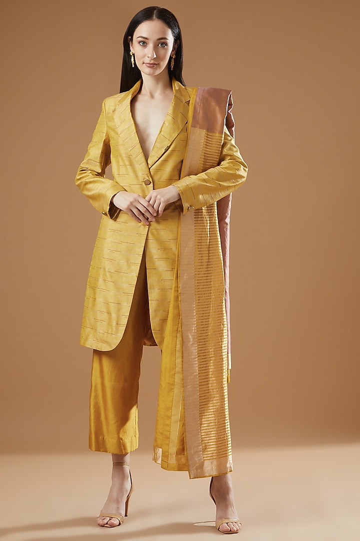 Mustard Silk Jacket Set by AROHI