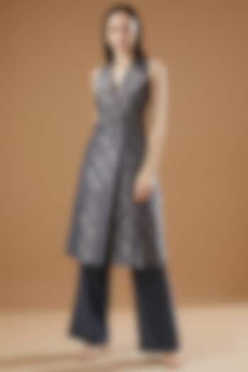 Grey Modal & Satin Jacket Set by AROHI