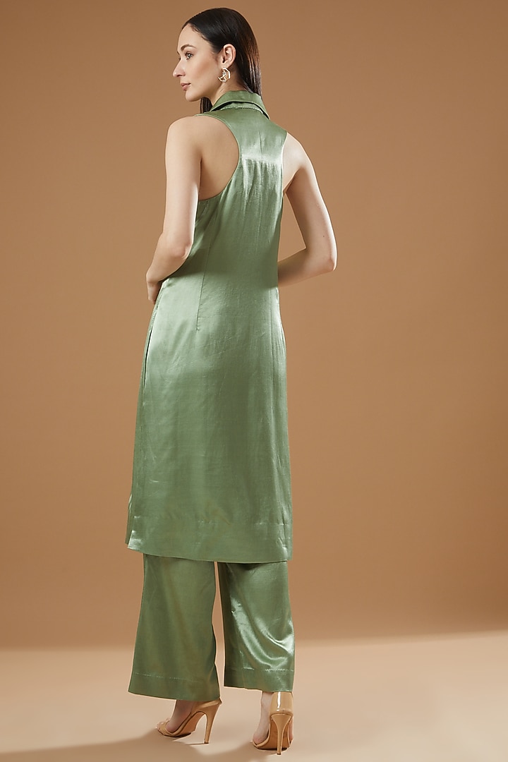Mint Green Modal & Satin Jacket Set by AROHI at Pernia's Pop Up Shop