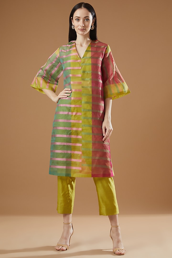 Multi-Colored Striped Kurta Set by AROHI