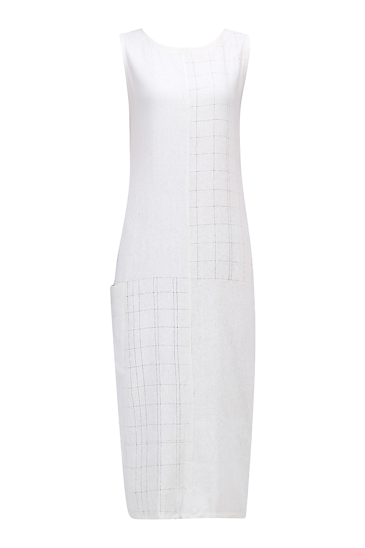 Off White Textured Tunic Dress by Ekadi