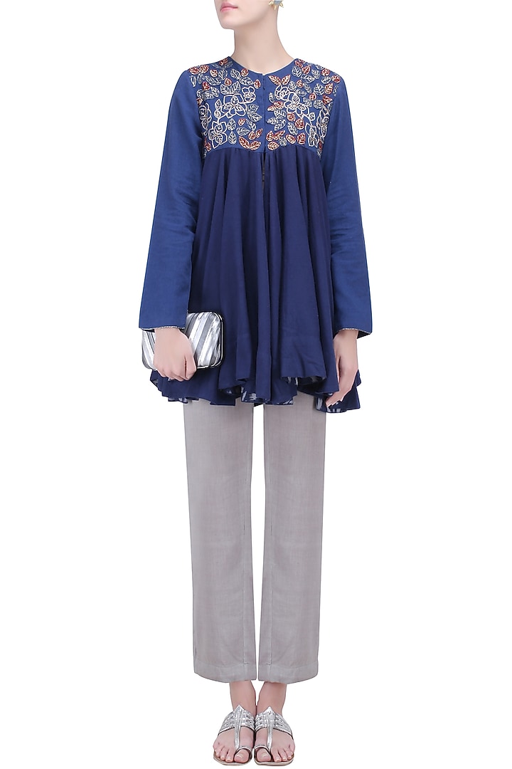 Berry blue thread embroidered jacket available only at Pernia's Pop Up Shop.