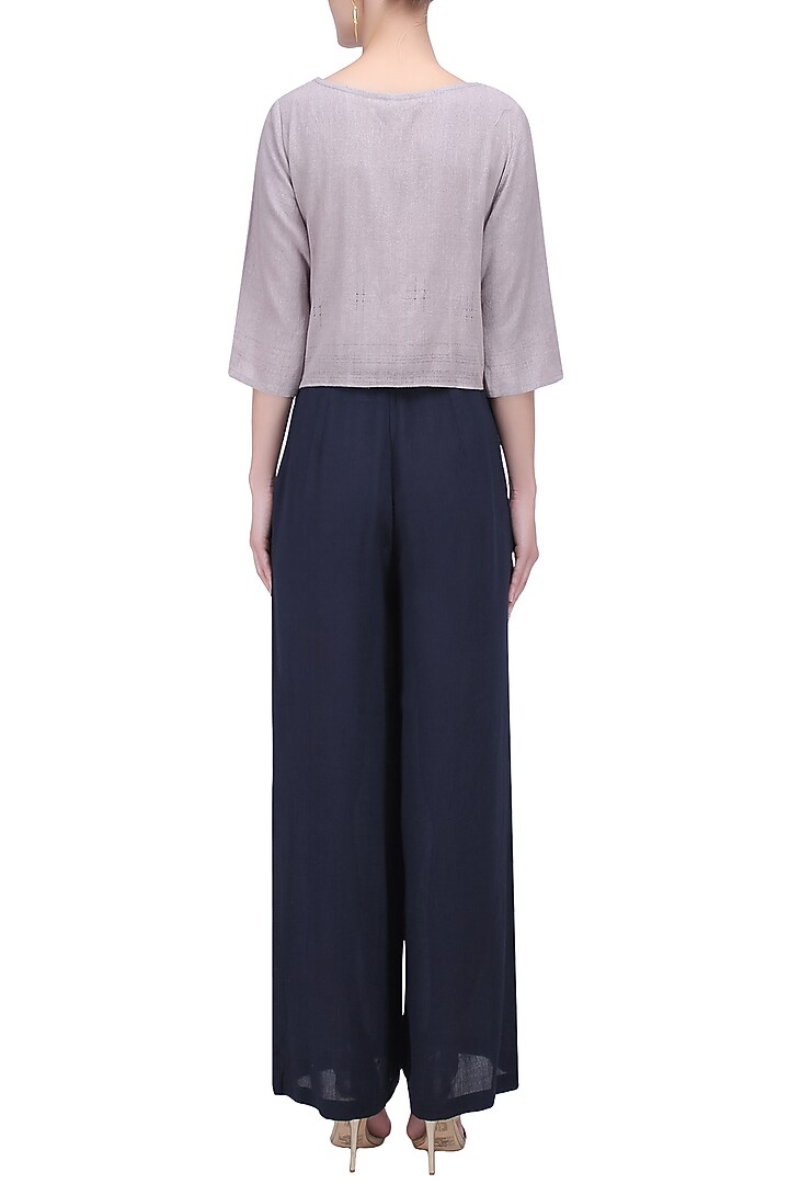 Beige grey noil silk top available only at Pernia's Pop Up Shop.