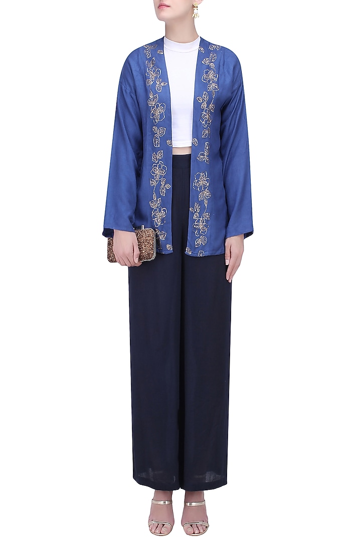 Berry blue art silk trouser pants available only at Pernia's Pop Up Shop.