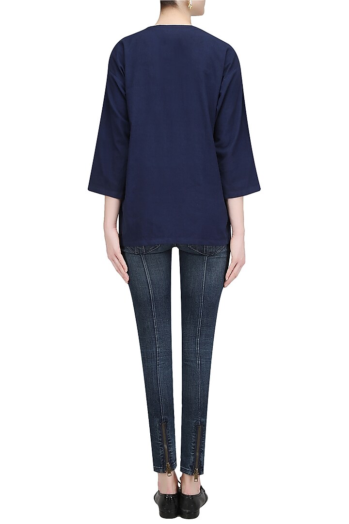 Navy blue floral embroidered jacket available only at Pernia's Pop Up Shop.