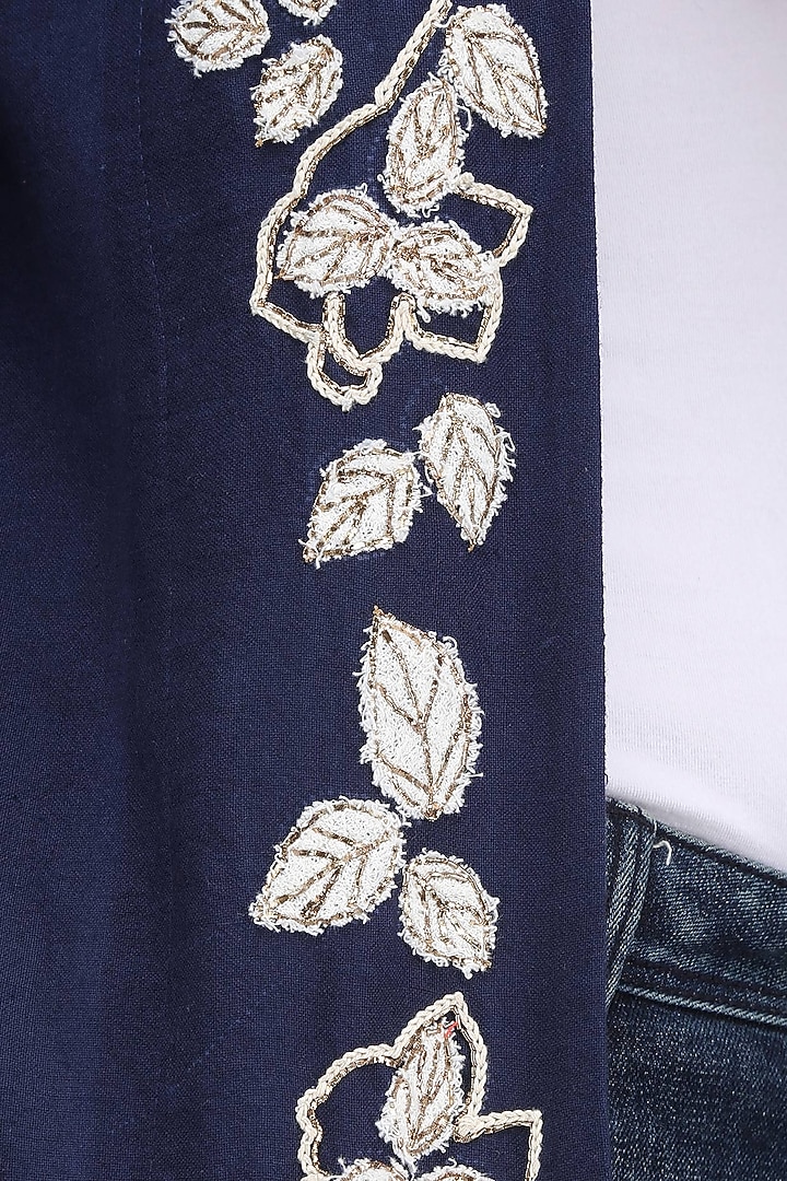 Navy blue floral embroidered jacket available only at Pernia's Pop Up Shop.