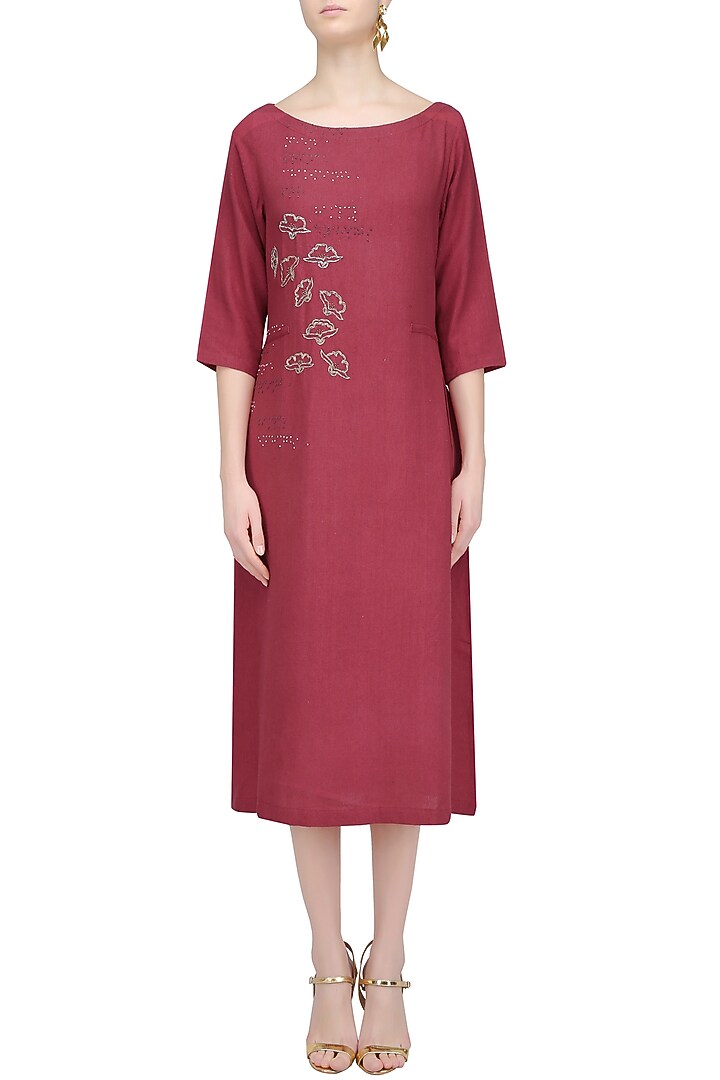 Rose pink brick embroidered dress available only at Pernia's Pop Up Shop.