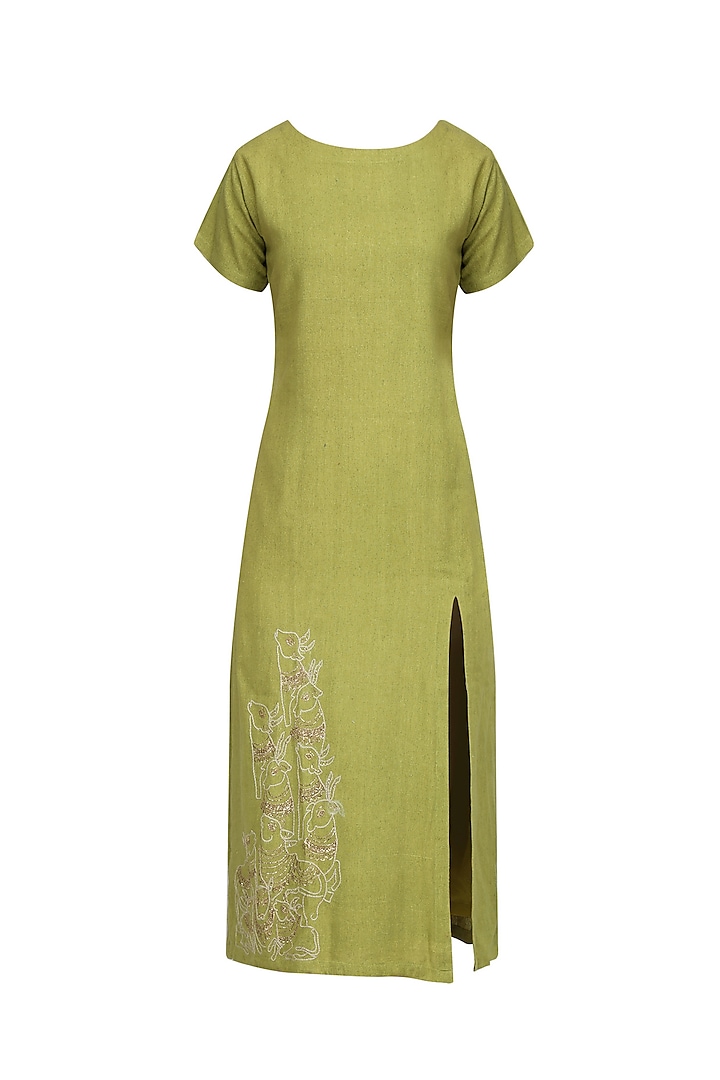 Leaf Green Embroidered Tunic Dress by Ekadi
