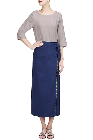Blue Wrap Around Skirt Set by Ekadi