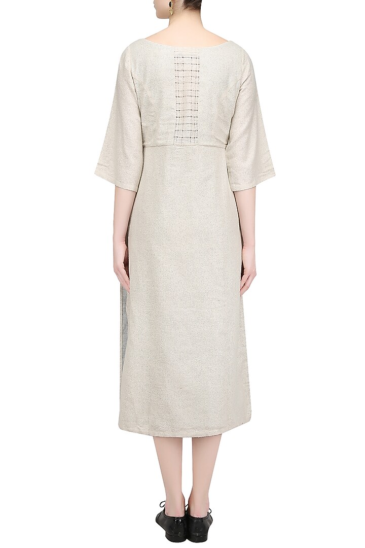 Beige grey embroidered dress available only at Pernia's Pop Up Shop.