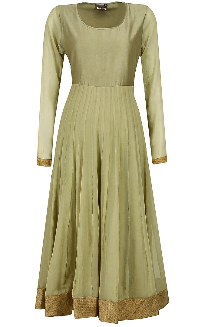 Olive green anarkali with ivory embroidered jacket available only at Pernia's Pop-Up Shop.