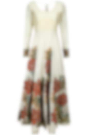 Ivory multicolour floral hand embroidered anarkali set available only at Pernia's Pop-Up Shop.