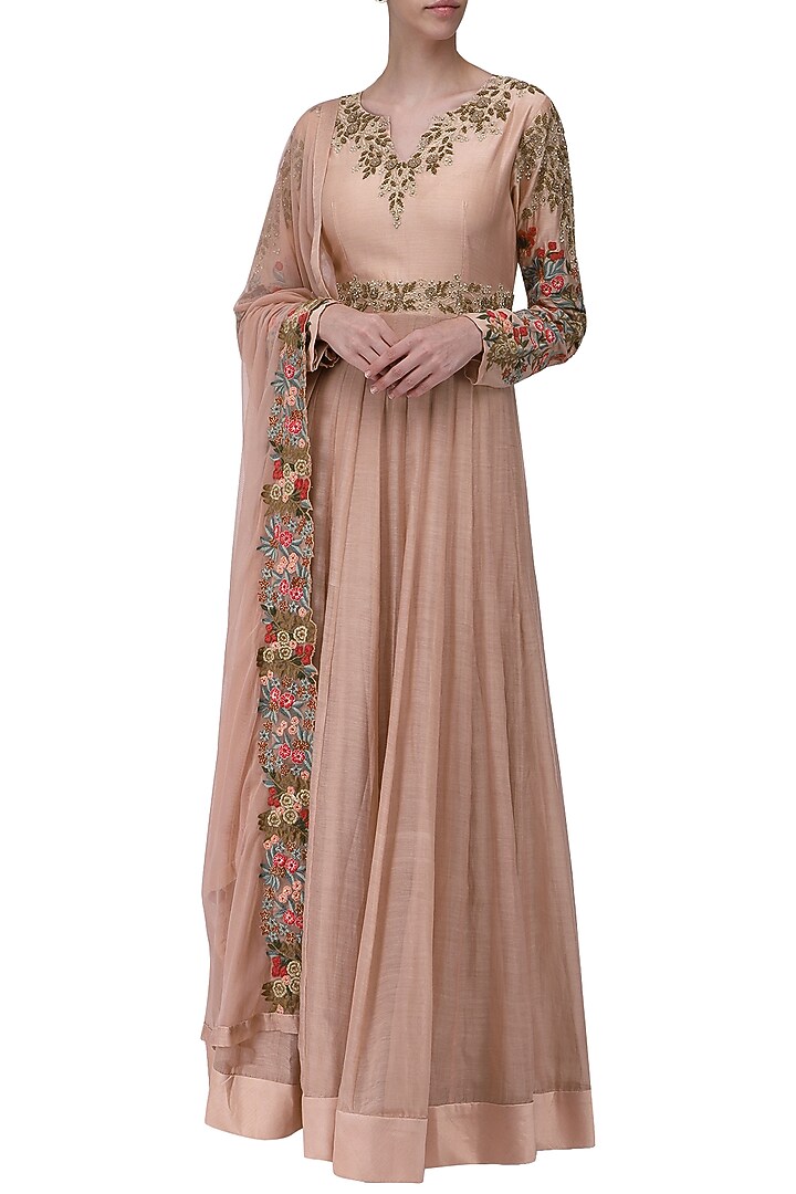 Rose pink embroidered anarkali set available only at Pernia's Pop Up Shop.