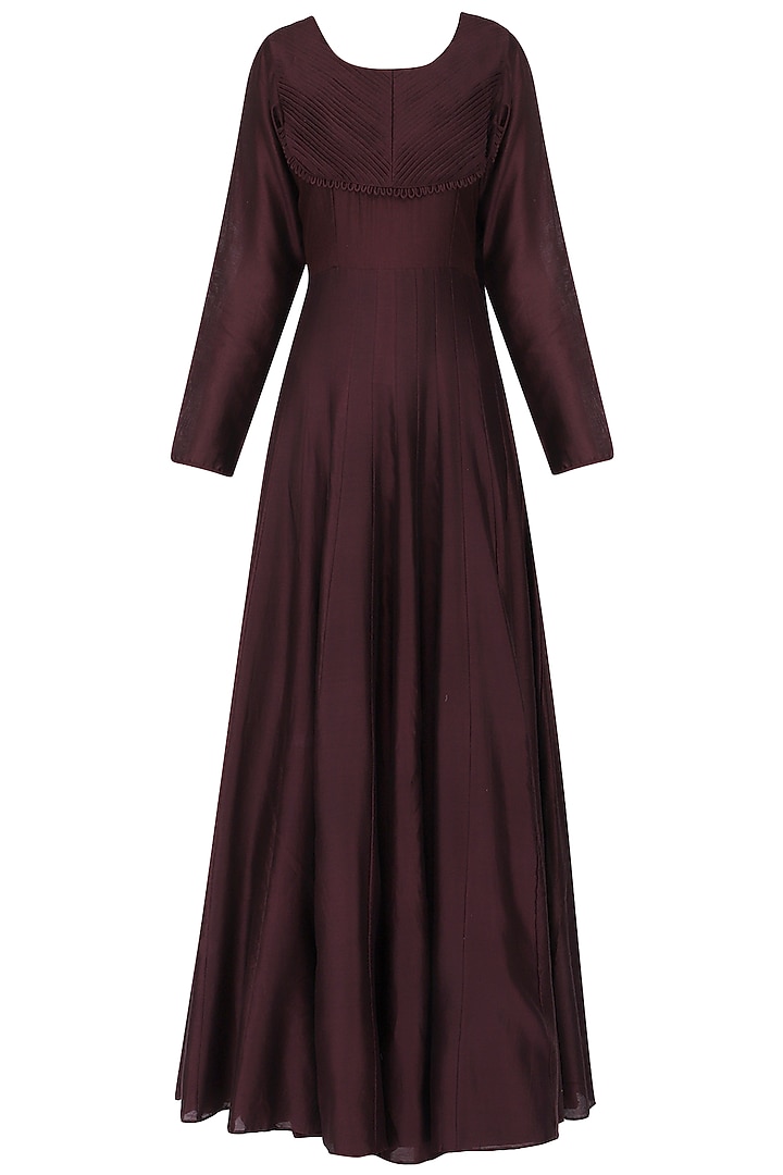 Wine anarkali gown with embroidered jacket available only at Pernia's Pop Up Shop.