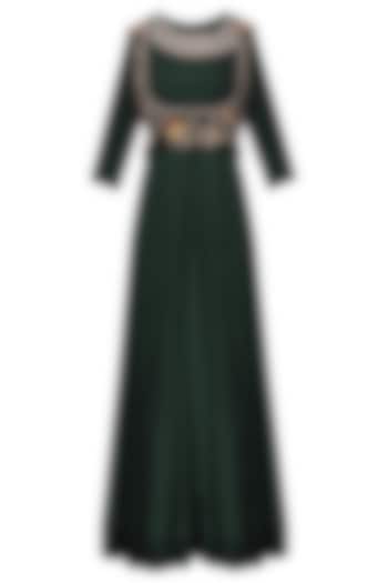 Bottle green embroidered anarkali gown with short jacket set available only at Pernia's Pop Up Shop.