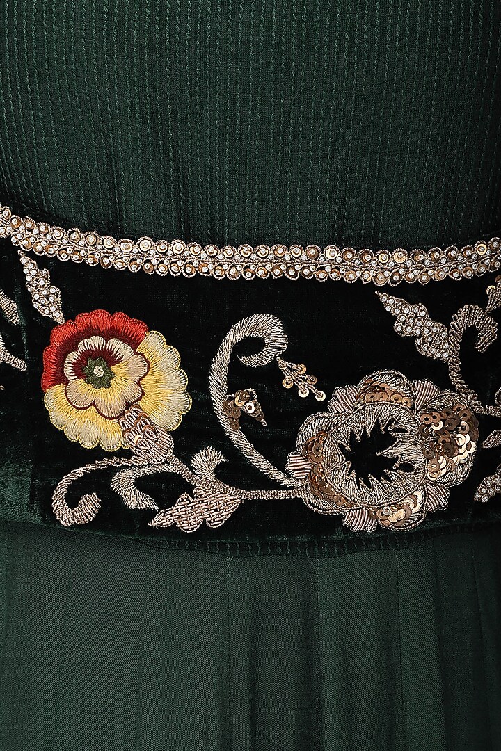 Bottle green embroidered anarkali gown with short jacket set available only at Pernia's Pop Up Shop.