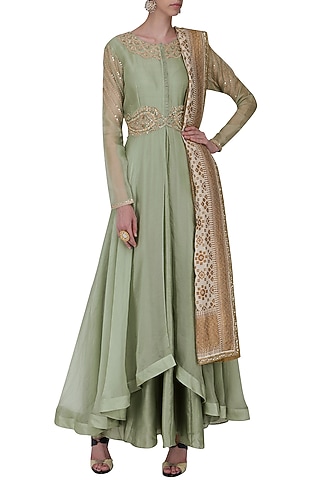 Pista Green Embroidered Anarkali Set by Ekru by Ekta and Ruchira