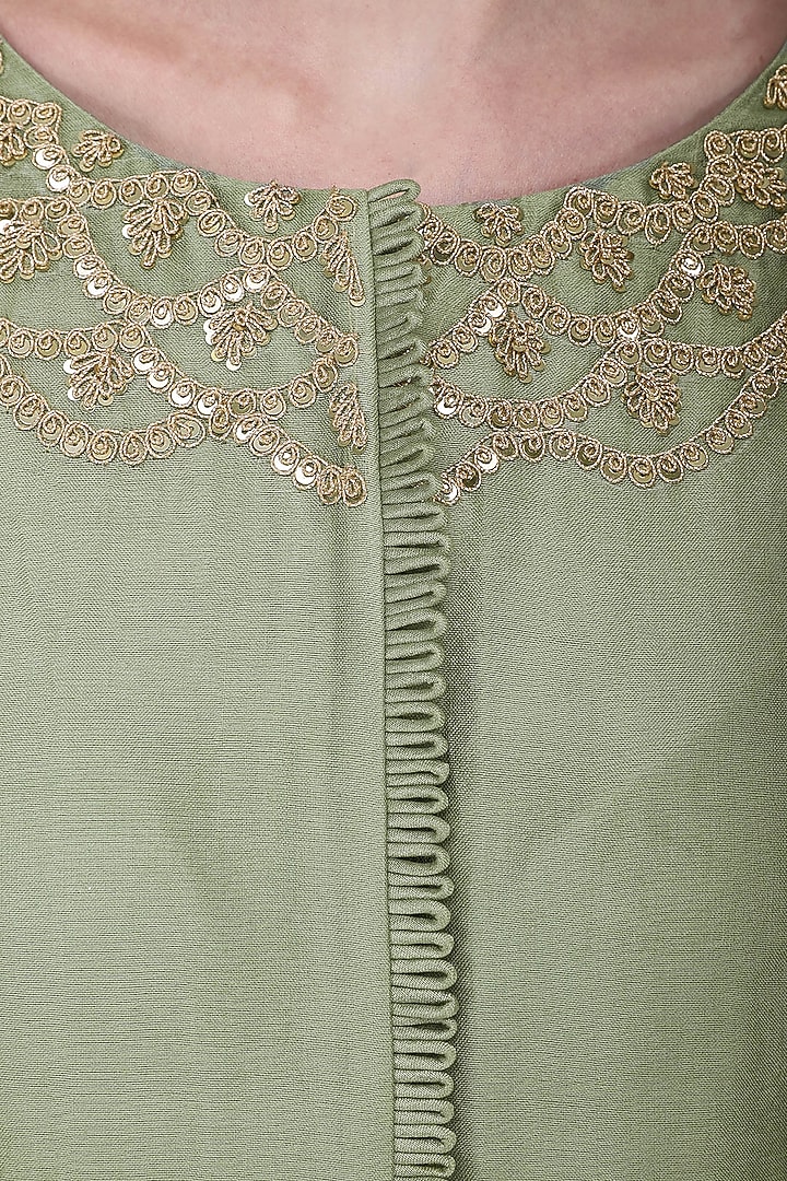 Pista green embroidered anarkali set available only at Pernia's Pop Up Shop.