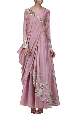 Lilac Embroidered Drape Anarkali Gown by Ekru by Ekta and Ruchira