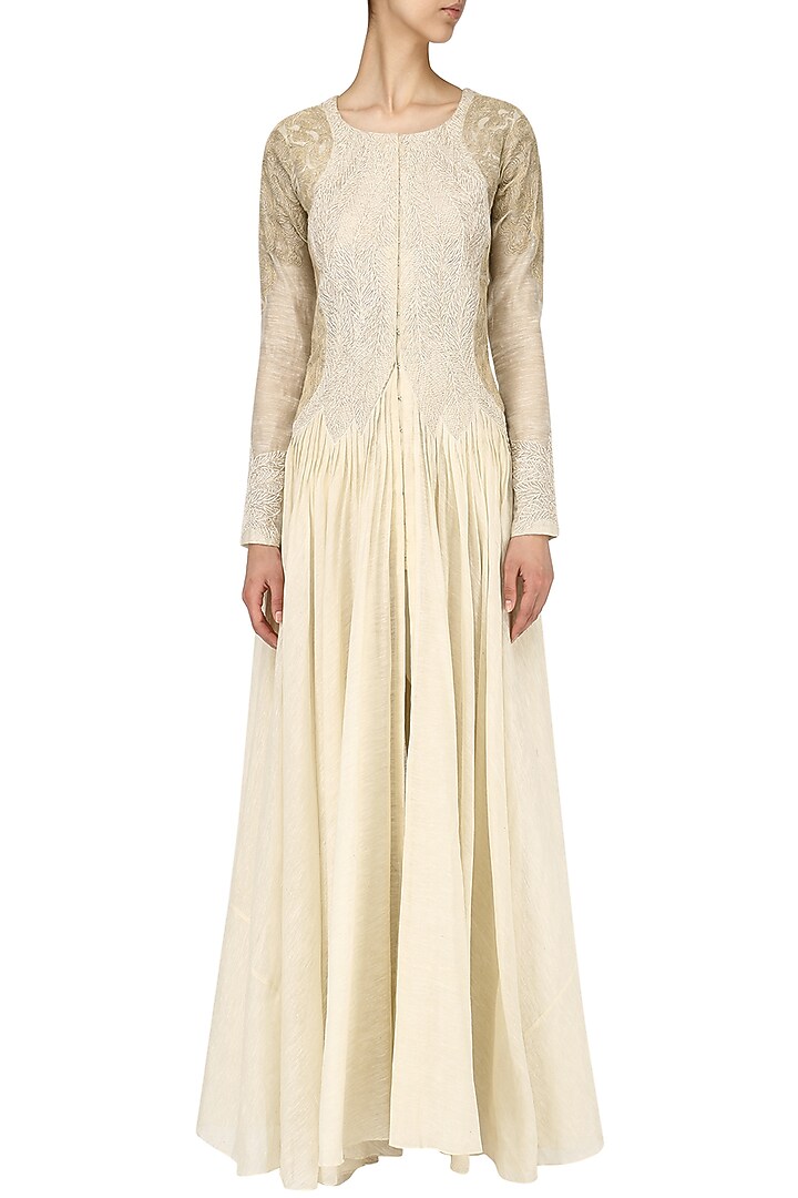 Off white embroidered Gown with pants available only at Pernia's Pop Up Shop.