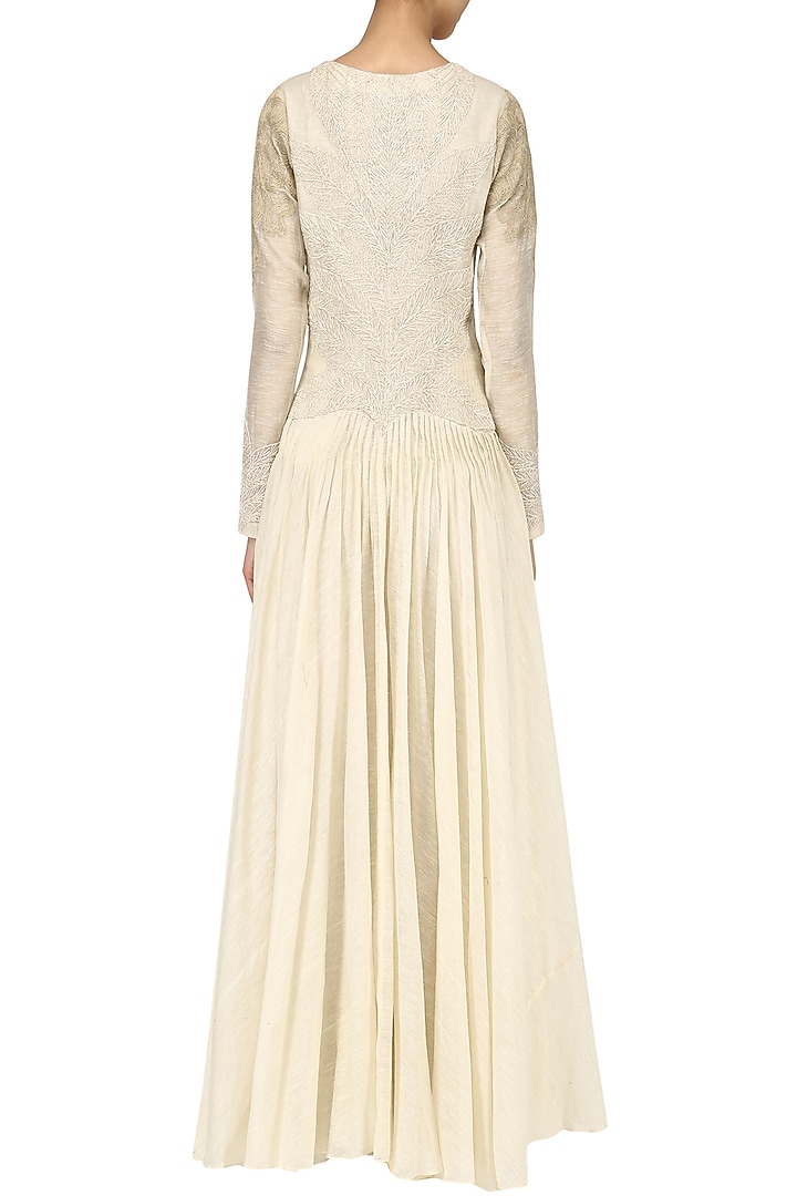 Off white embroidered Gown with pants available only at Pernia's Pop Up Shop.