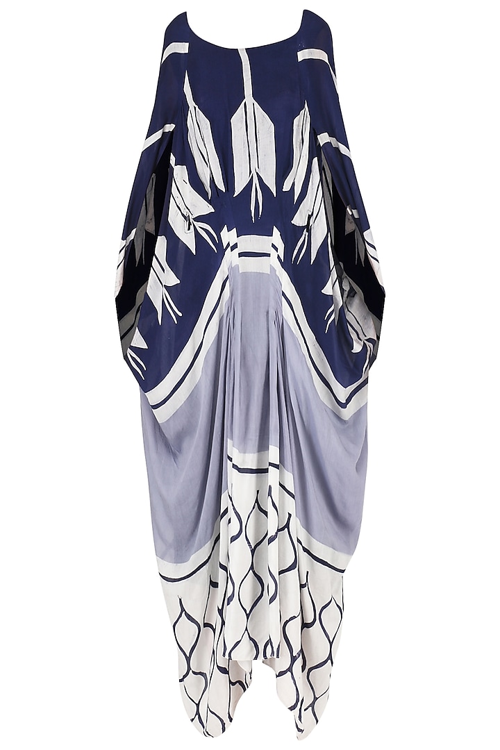 Off white and navy cowl Drape dress by EKRU by Ekta and Ruchira