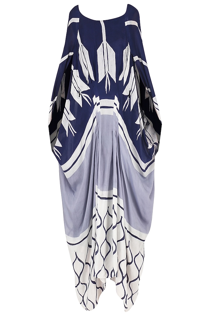 Off white and navy cowl Drape dress available only at Pernia's Pop Up Shop.