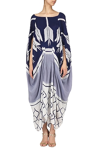 Off white and navy cowl Drape dress by EKRU by Ekta and Ruchira