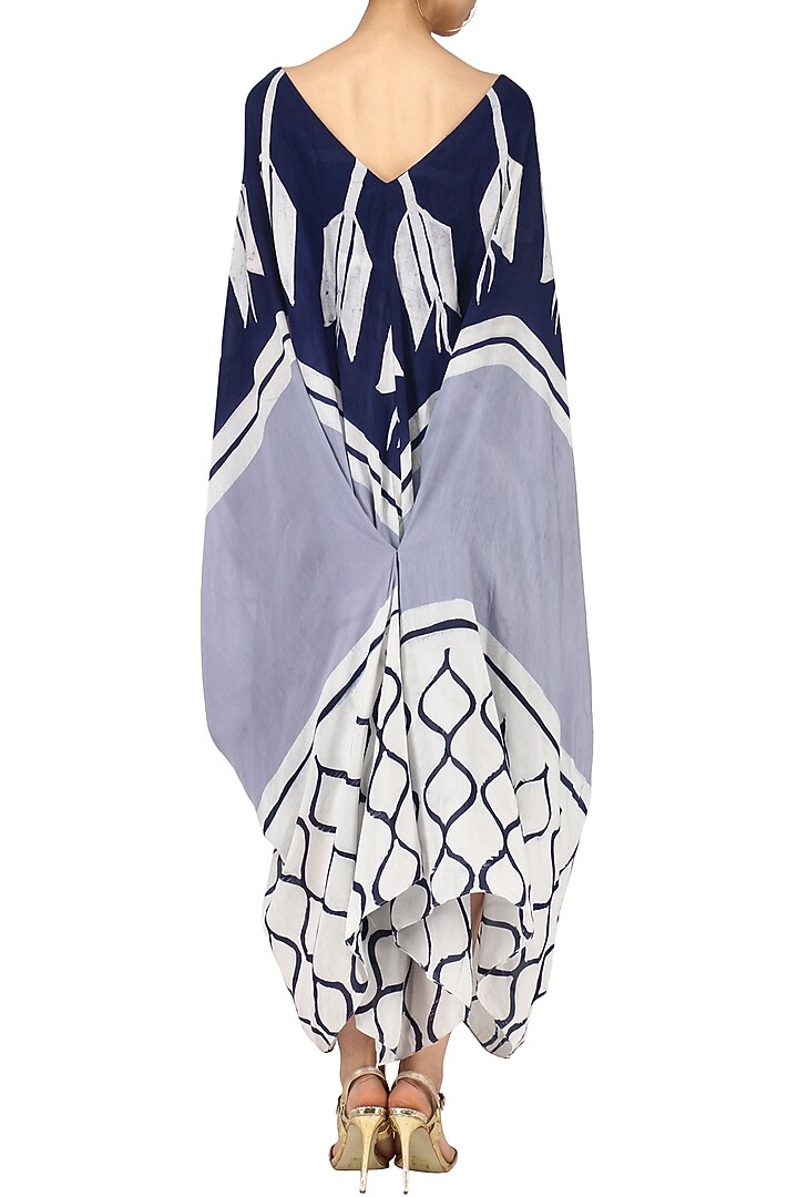 Off white and navy cowl Drape dress available only at Pernia's Pop Up Shop.