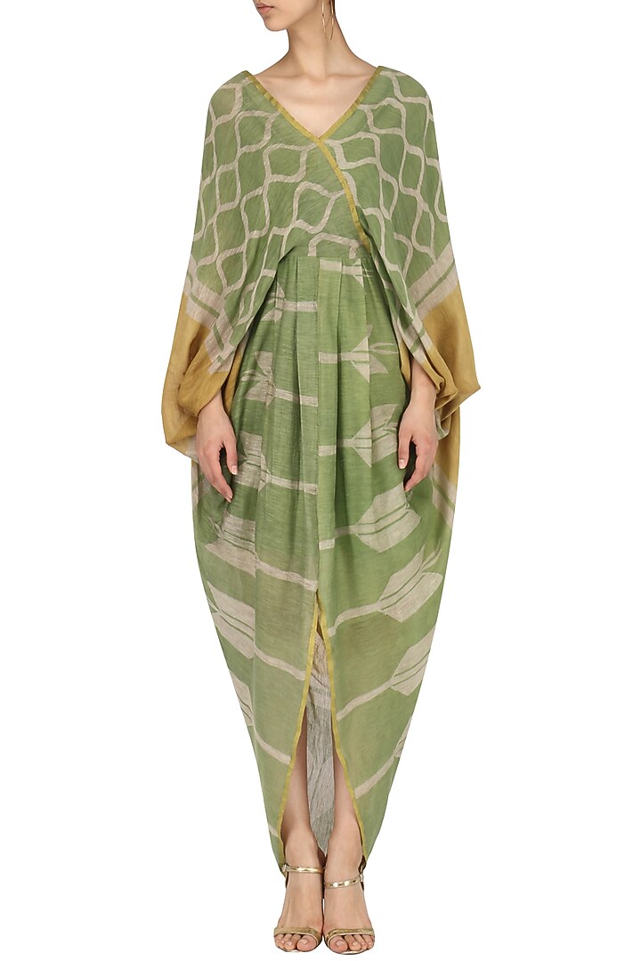 Sap and mustrad Drape dress available only at Pernia's Pop Up Shop.