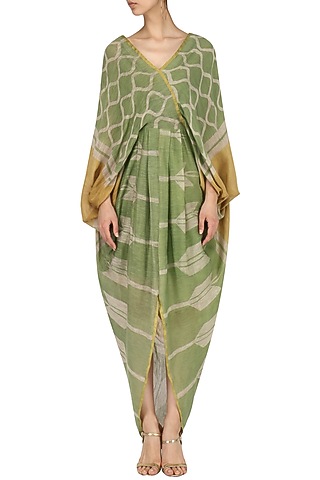 Sap and mustrad Drape dress by EKRU by Ekta and Ruchira