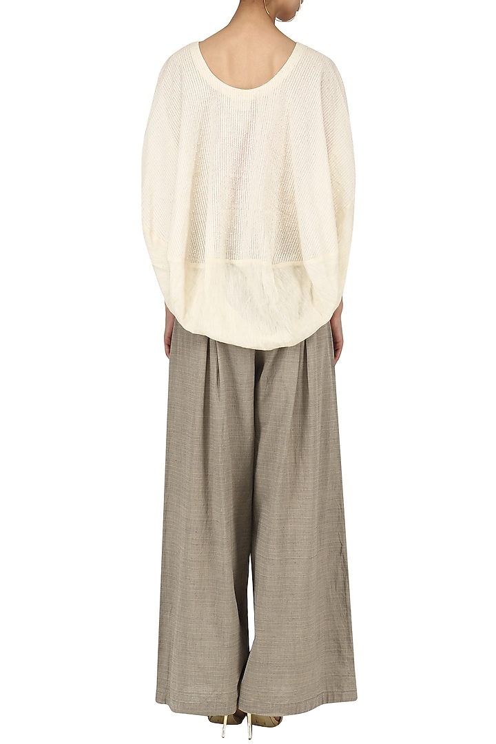 Off white Balloon top with box pleated khadi pants available only at Pernia's Pop Up Shop.