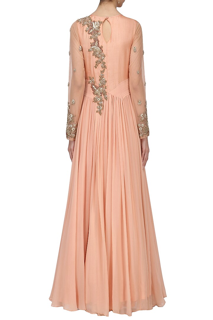 Peach pleated embroidered gown. available only at Pernia's Pop Up Shop.