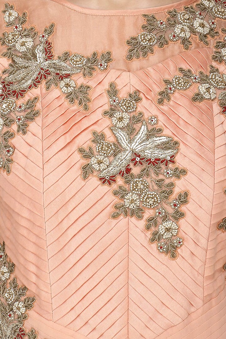 Peach pleated embroidered gown. available only at Pernia's Pop Up Shop.