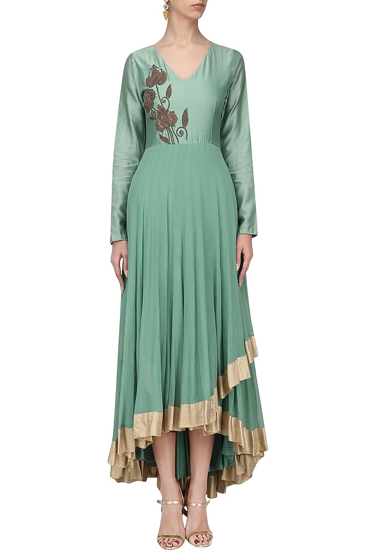 Ash blue floral embroidered asymmetric dress available only at Pernia's Pop Up Shop.
