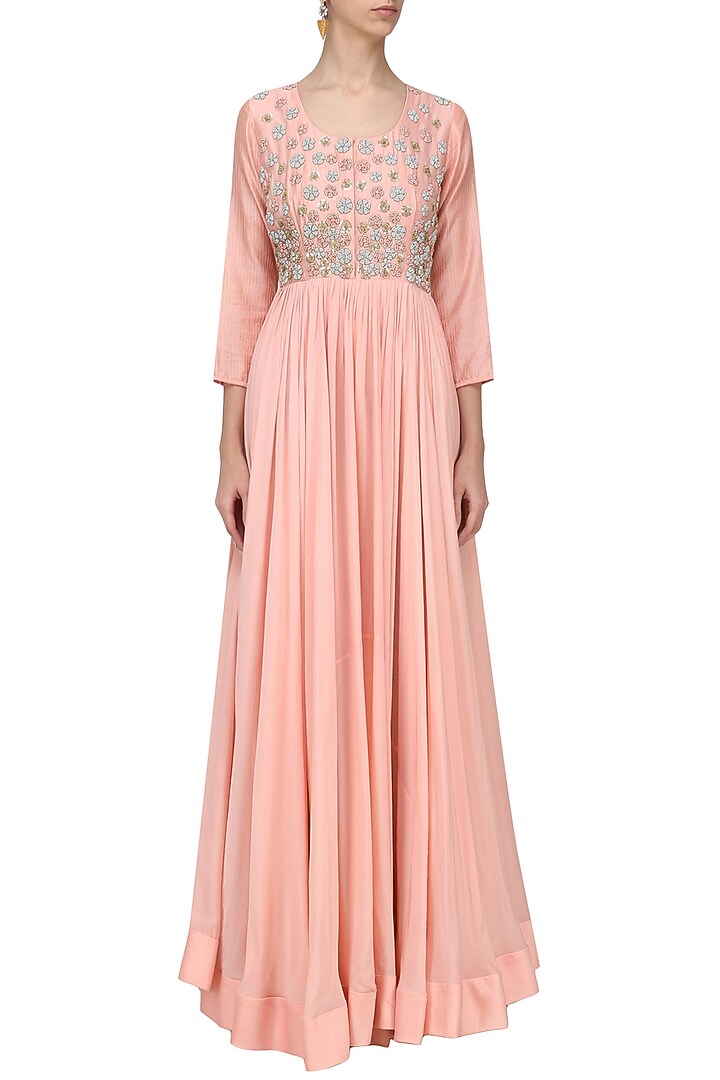 Pink embroidered anarkali set available only at Pernia's Pop Up Shop.