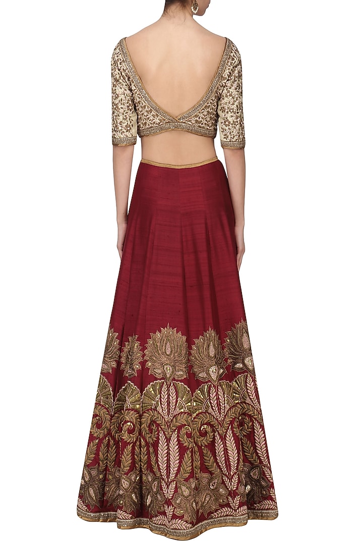 Maroon embroidered lehenga set available only at Pernia's Pop Up Shop.