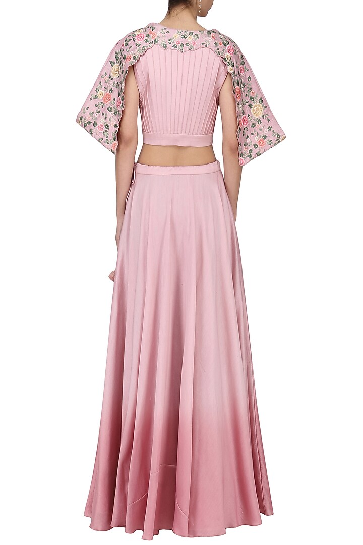 Pink ombre embroidered cape blouse and lehenga set available only at Pernia's Pop Up Shop.