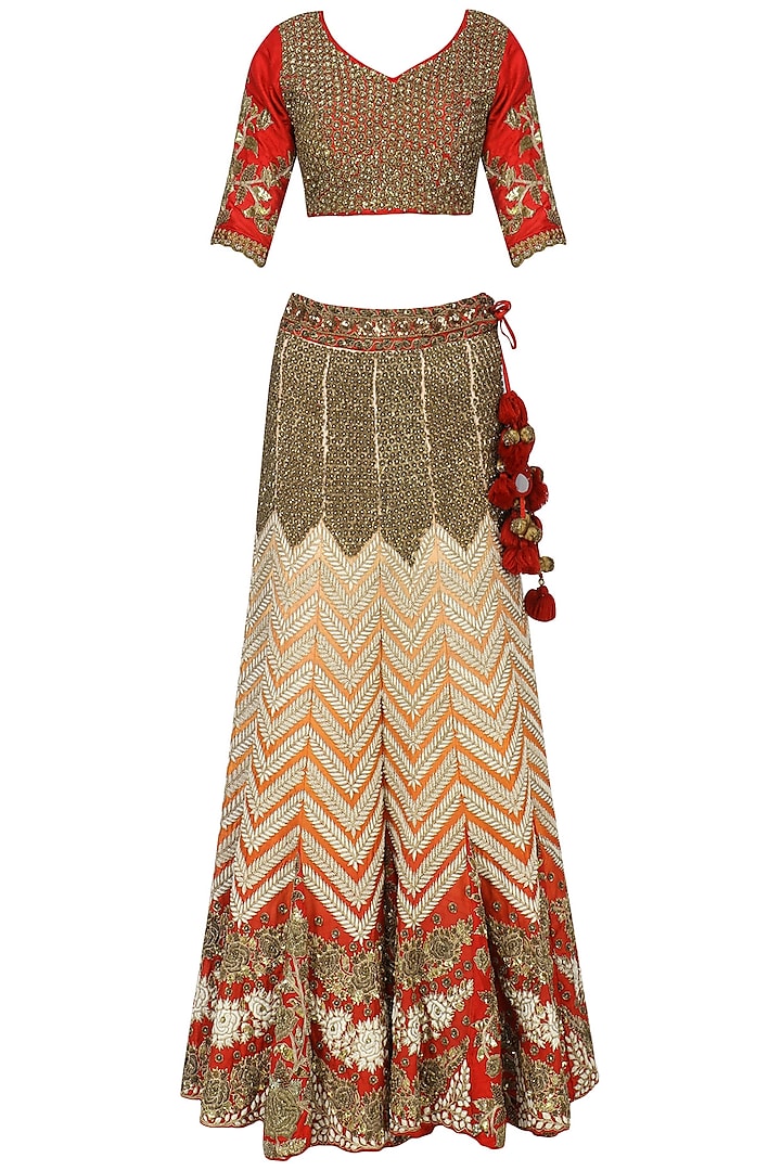 Red shaded embroidered lehenga set available only at Pernia's Pop Up ...
