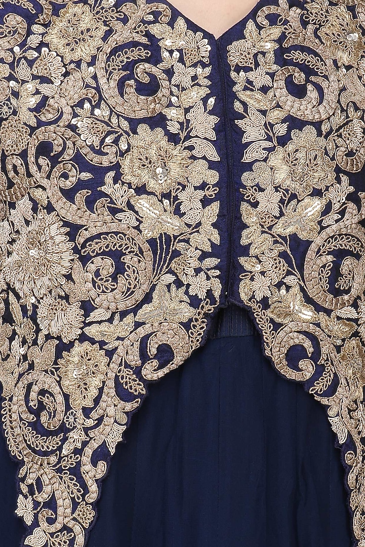 Navy asymmetric gown with embroidered jacket available only at Pernia's Pop Up Shop.